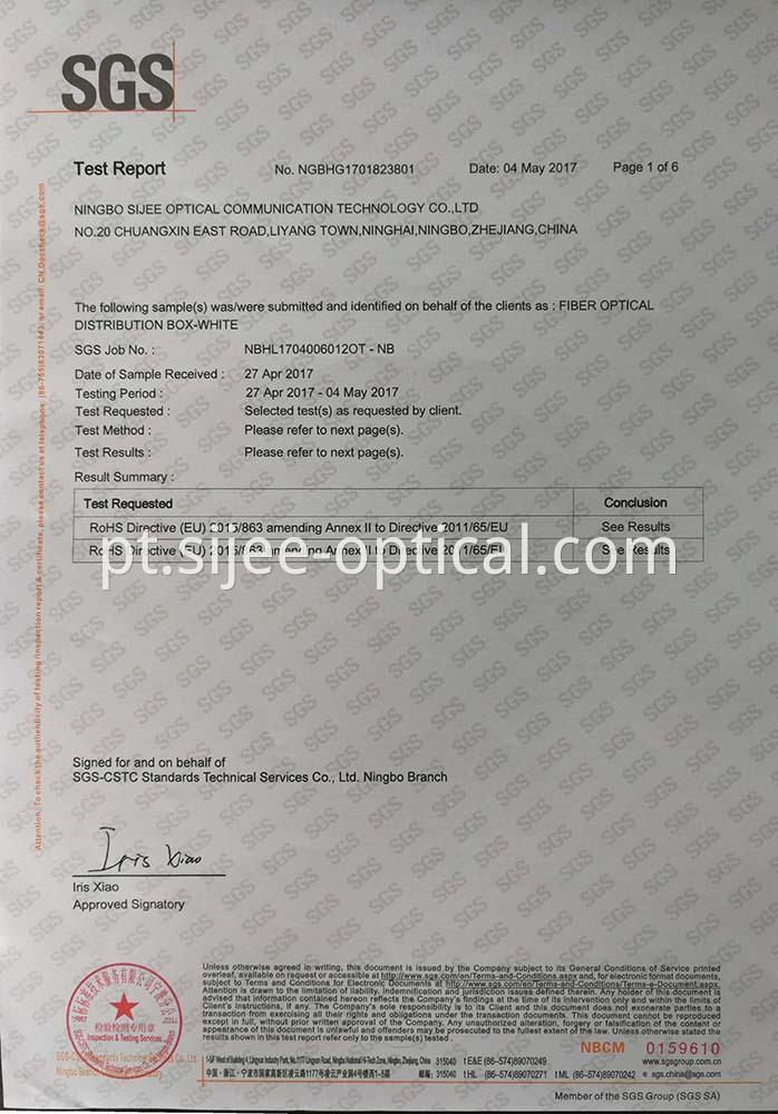 Fiber optic distribuiton box ROHS